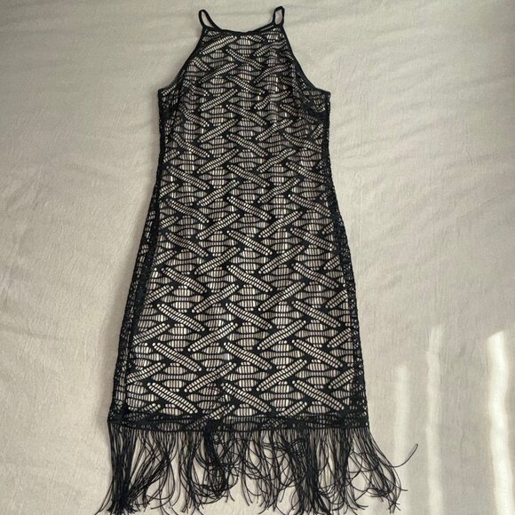 Emerald Sundae Little Black Dress Has Cutouts & Fringe‎ Fully Lined Size S - Picture 2 of 12